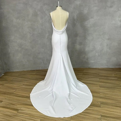 Sexy Open Back Boho Mermaid Wedding Dress full back view on mannequin