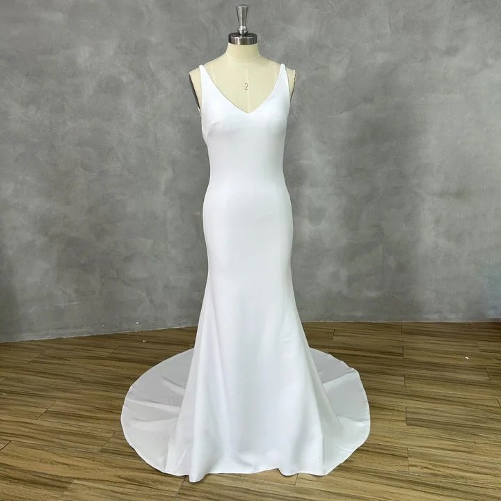 Sexy Open Back Boho Mermaid Wedding Dress full front on mannequin