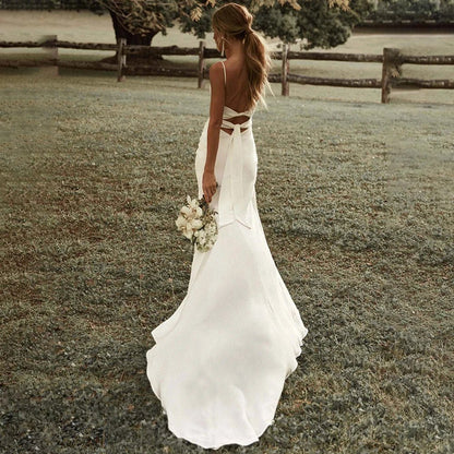 Simple Backless Mermaid Wedding Dress back view