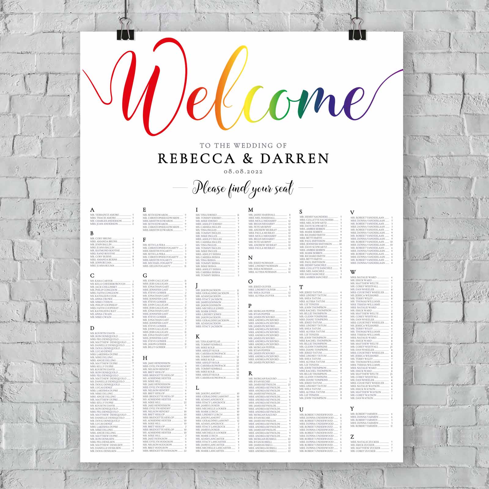 XL Seating Chart Template for 400 guests We Do Bou