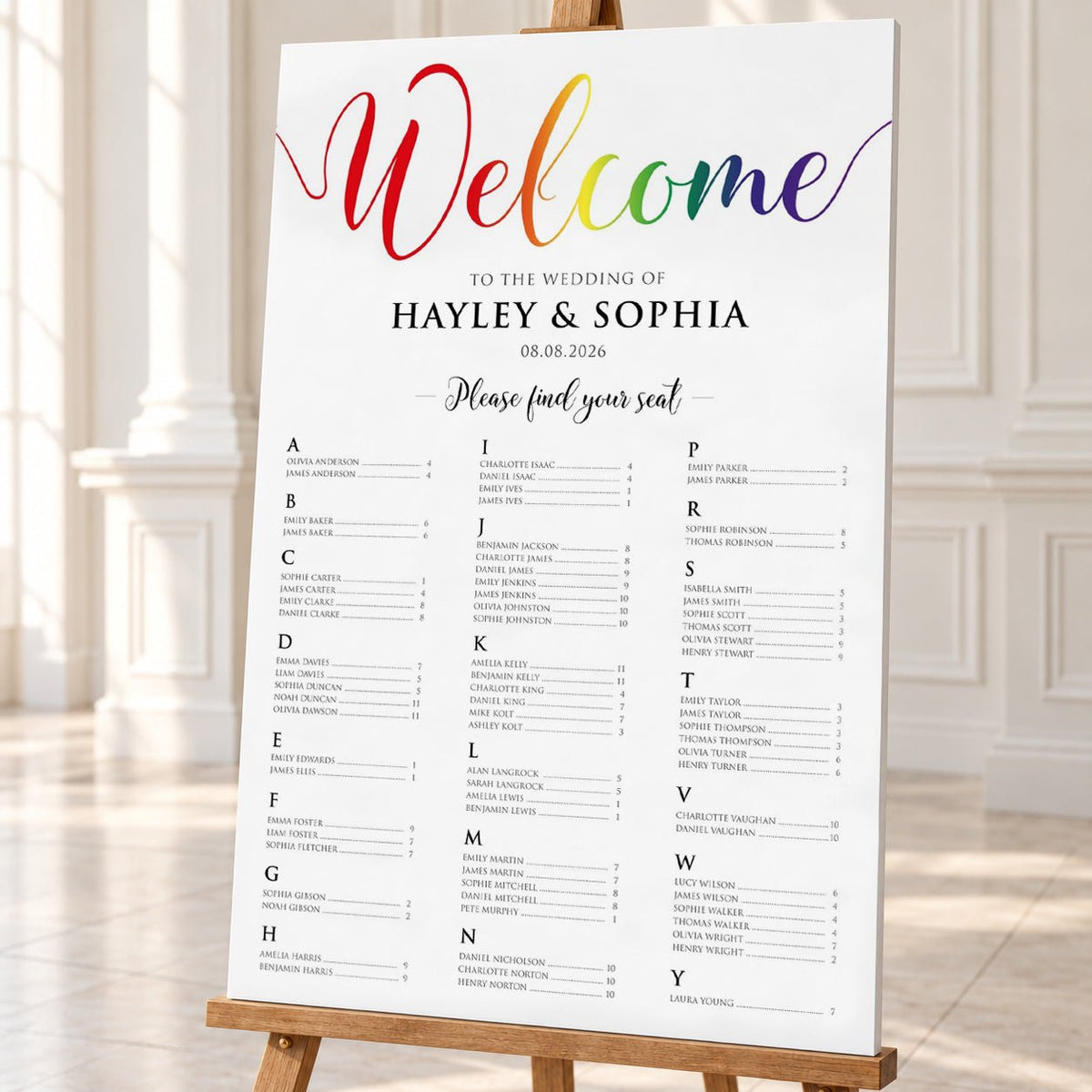 Alphabetical Pride Rainbow Wedding Seating Chart - Personalised 24x36″ Foamboard - We Do Bou