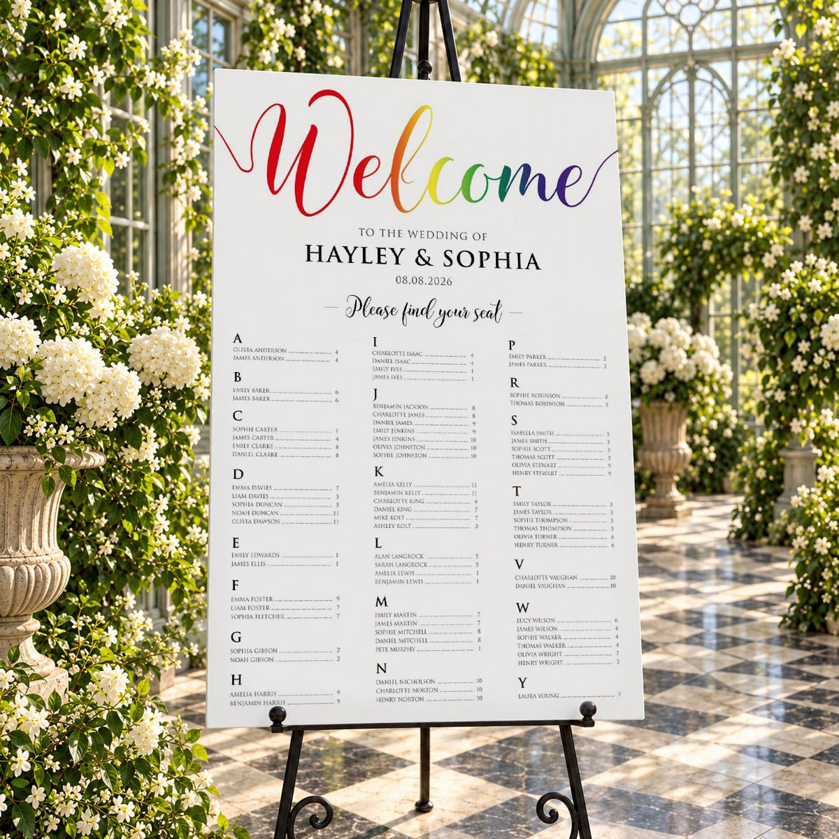 Alphabetical Pride Rainbow Wedding Seating Chart - Personalised 24x36″ Foamboard - We Do Bou