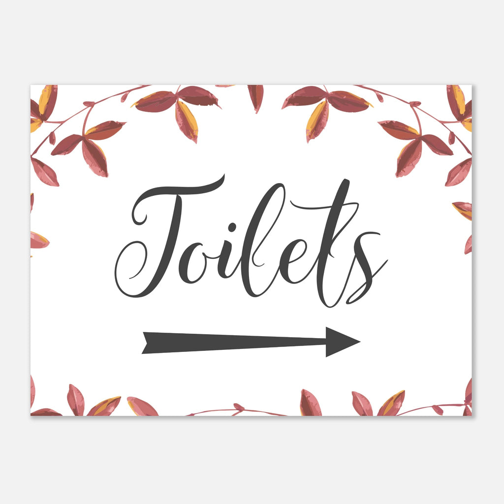 autumnal foliage fall wedding toilets arrow direction sign printed on 5mm foamboard 12x16"