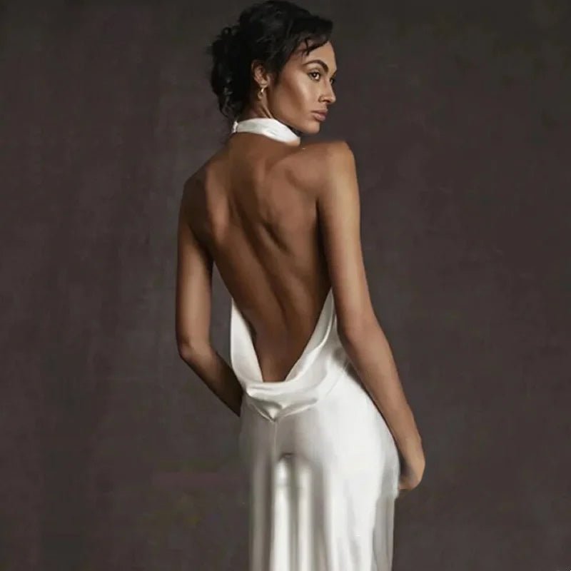 back view of bride wearing Backless Sleeveless Halter Neck Mermaid Wedding Dress