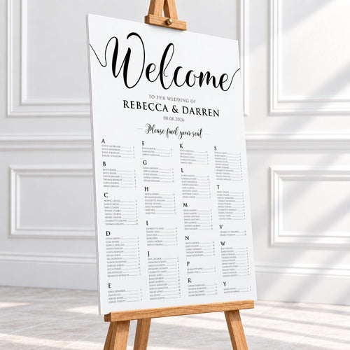 Black & White Alphabetical Wedding Seating Chart – Personalised 24 × 36″