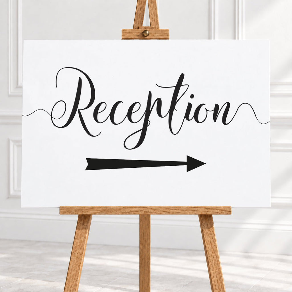 Black & White Reception Arrow Sign – 12 × 16″ or 16 × 24″