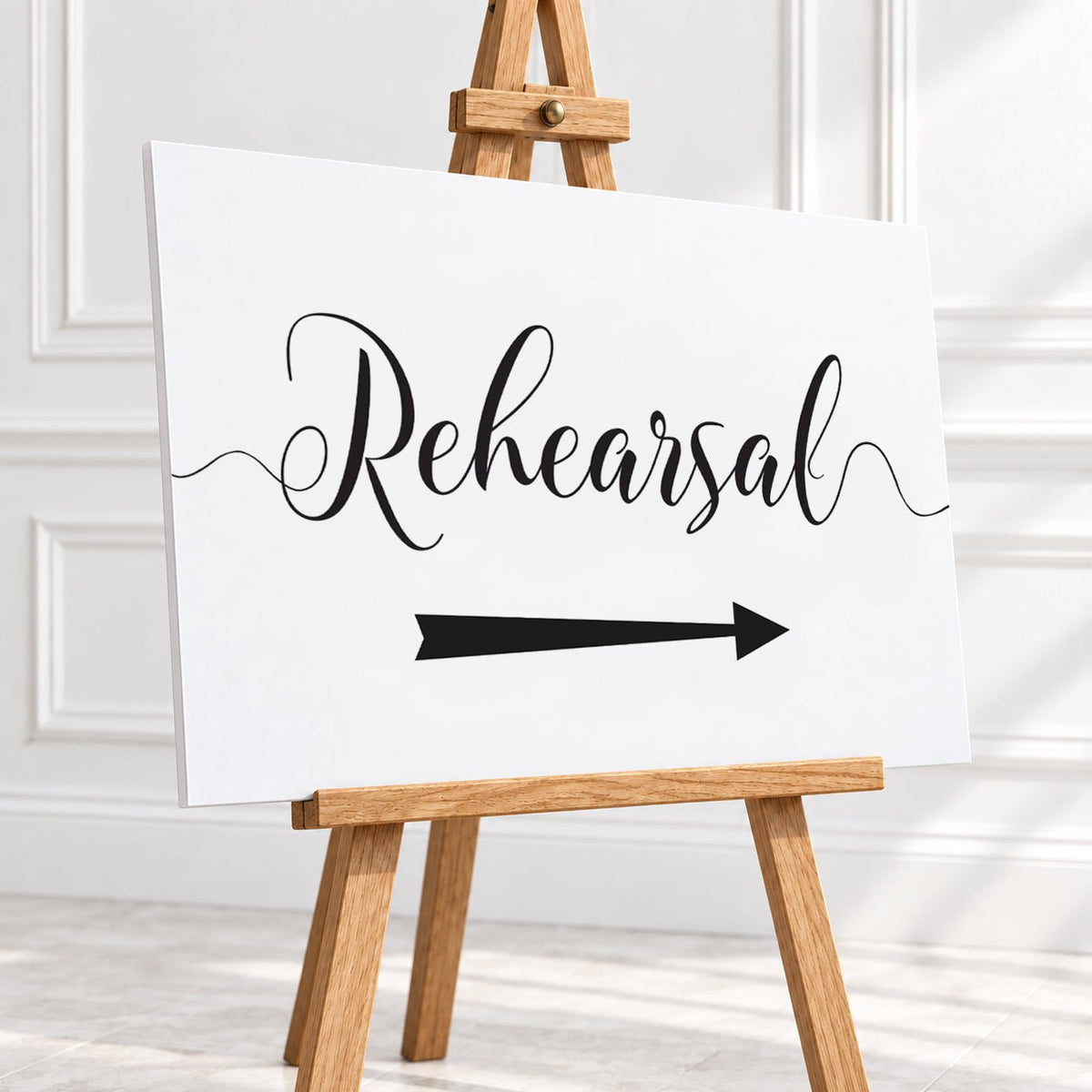 Black & White Rehearsal Arrow Sign – 12 × 16″ or 16 × 24″