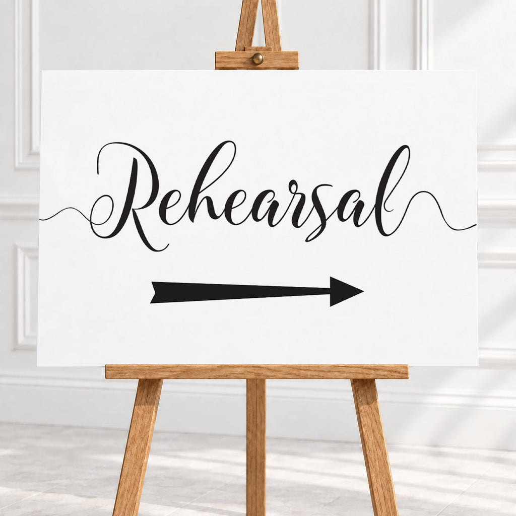 Black & White Rehearsal Arrow Sign – 12 × 16″ or 16 × 24″