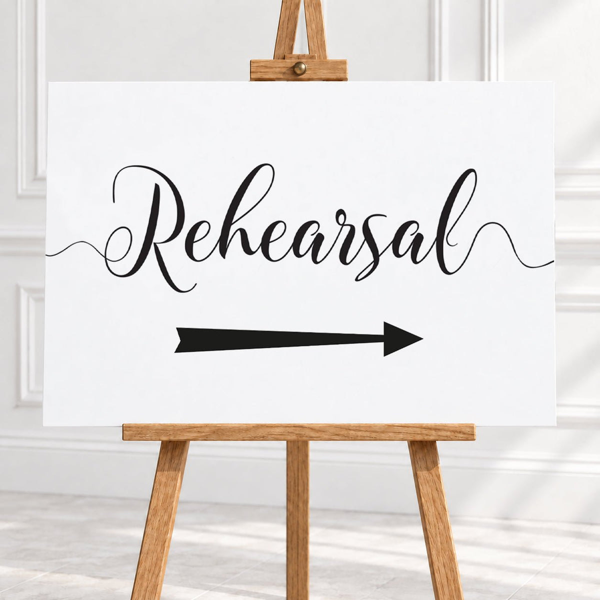 Black & White Rehearsal Arrow Sign – 12 × 16″ or 16 × 24″