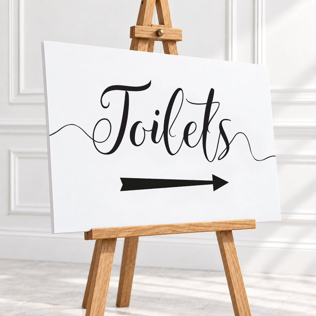 Black & White Toilets Arrow Sign – 12 × 16″ or 16 × 24″