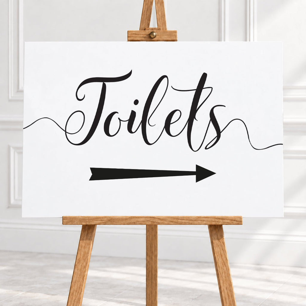 Black & White Toilets Arrow Sign – 12 × 16″ or 16 × 24″