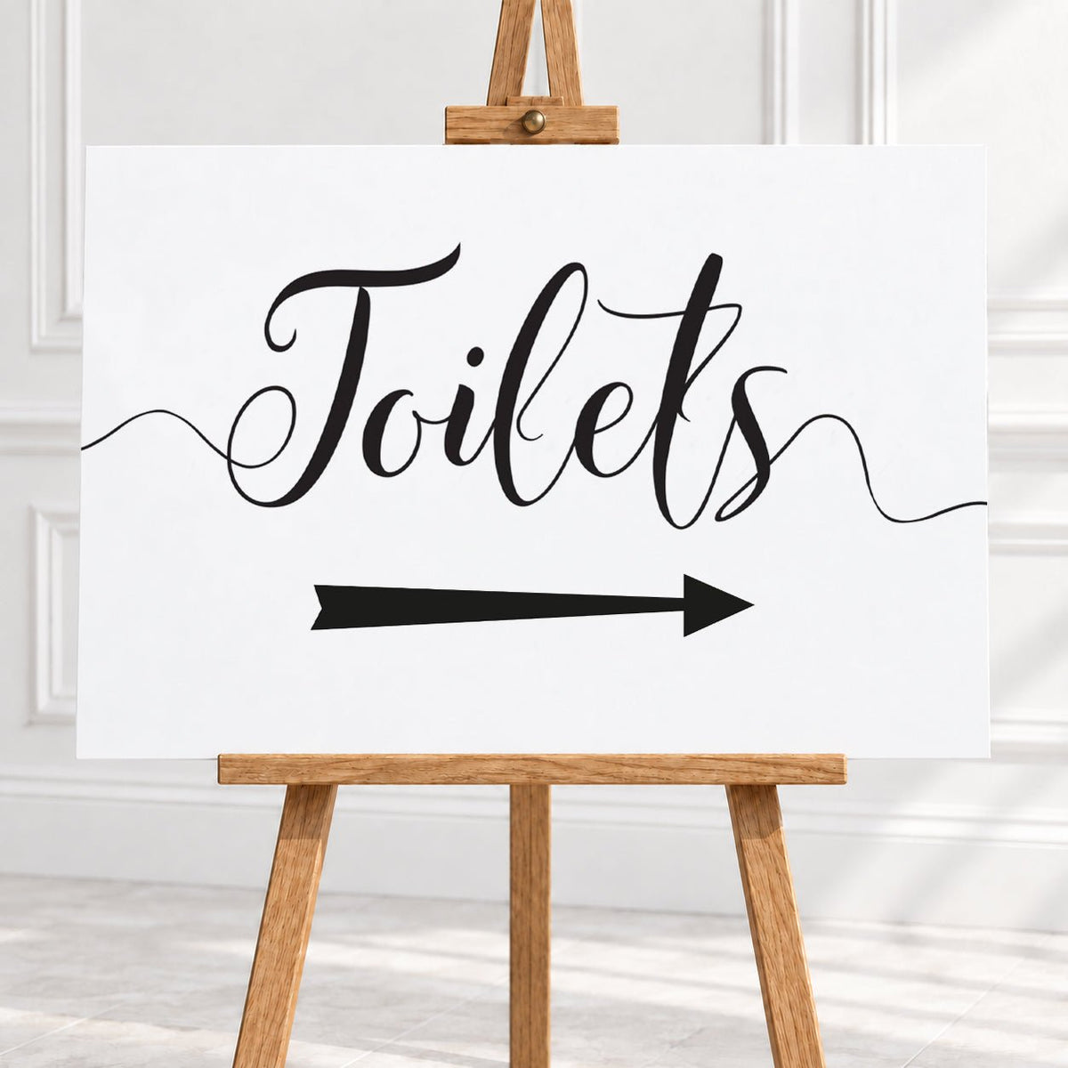 Black & White Toilets Arrow Sign – 12 × 16″ or 16 × 24″