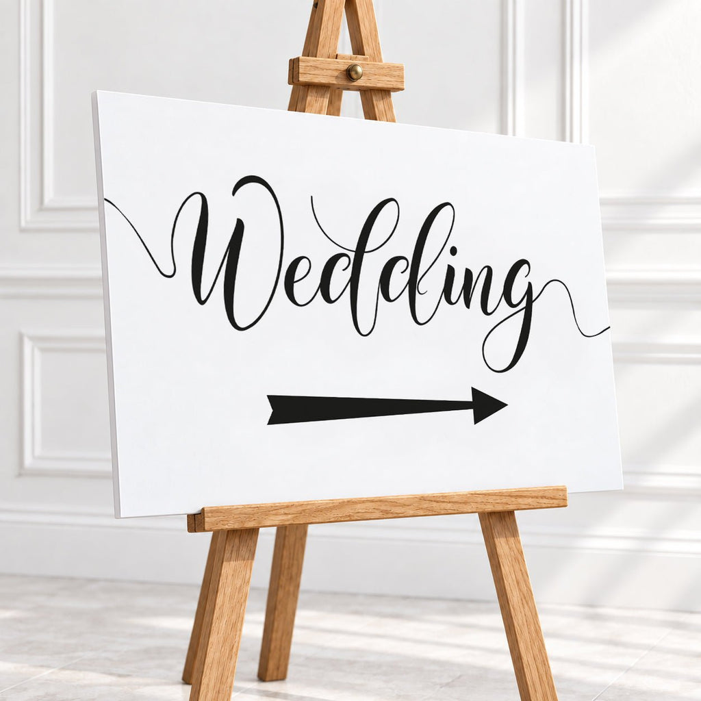 Black & White Wedding Arrow Sign – 12 × 16″ or 16 × 24″