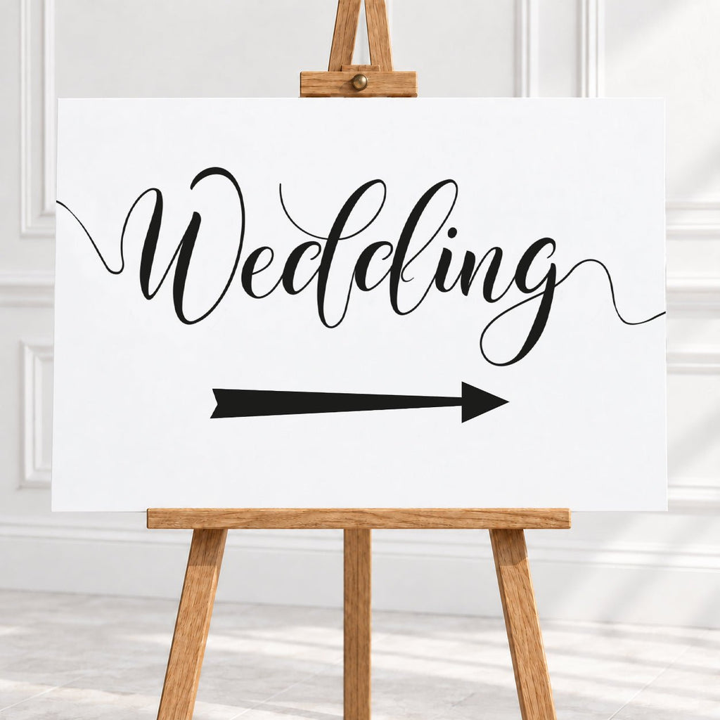 Black & White Wedding Arrow Sign – 12 × 16″ or 16 × 24″