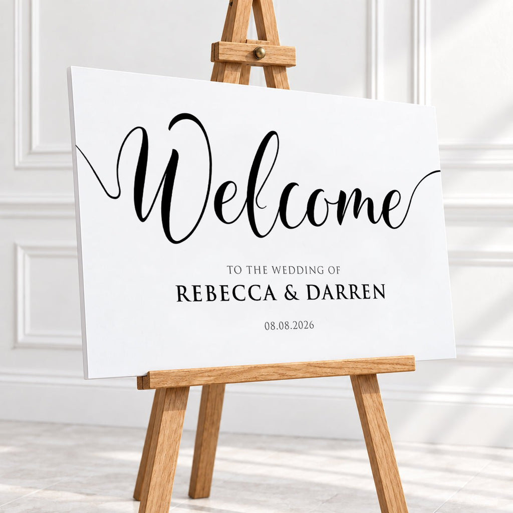 Personalised Black & White Wedding Welcome Sign – 16 × 24″ or 24 × 26″