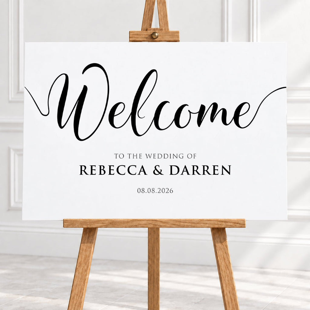 Personalised Black & White Wedding Welcome Sign – 16 × 24″ or 24 × 26″