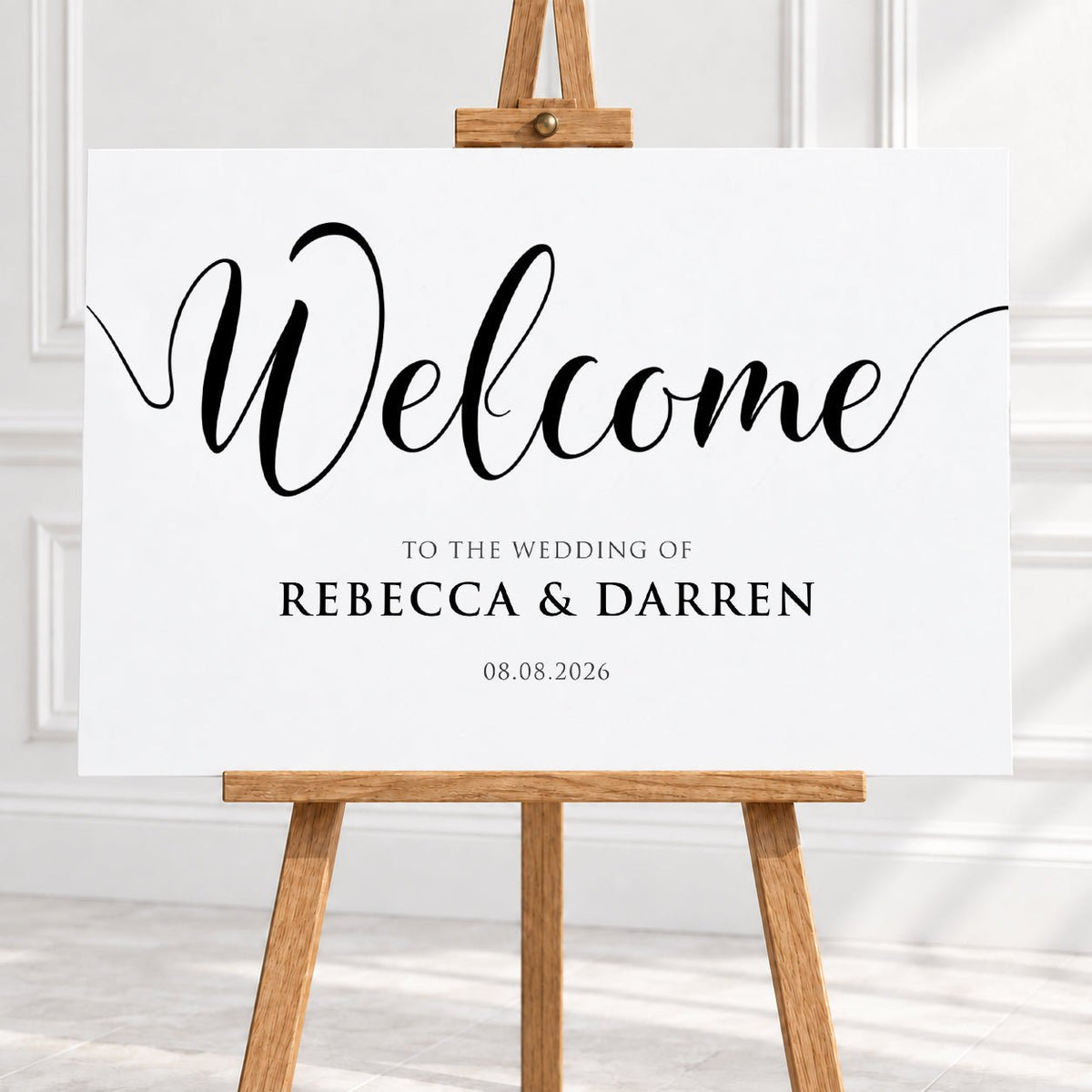 Personalised Black & White Wedding Welcome Sign – 16 × 24″ or 24 × 26″