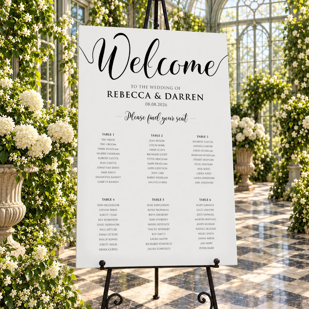 Black & White Minimalist Wedding Seating Chart - Personalised 24x36″ Foamboard - We Do Bou