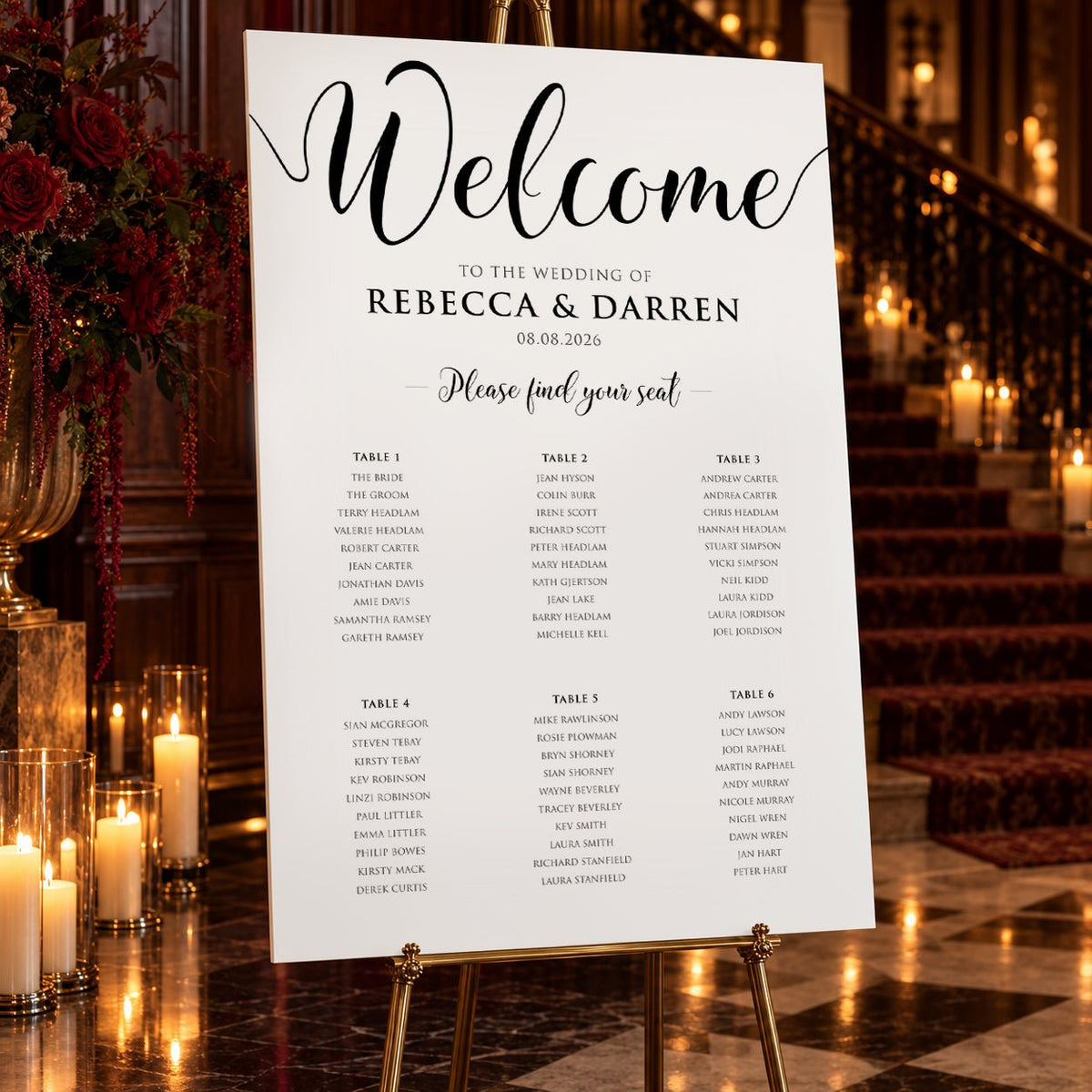 Black & White Minimalist Wedding Seating Chart - Personalised 24x36″ Foamboard - We Do Bou