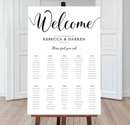 black and white seating chart template with 10 tables