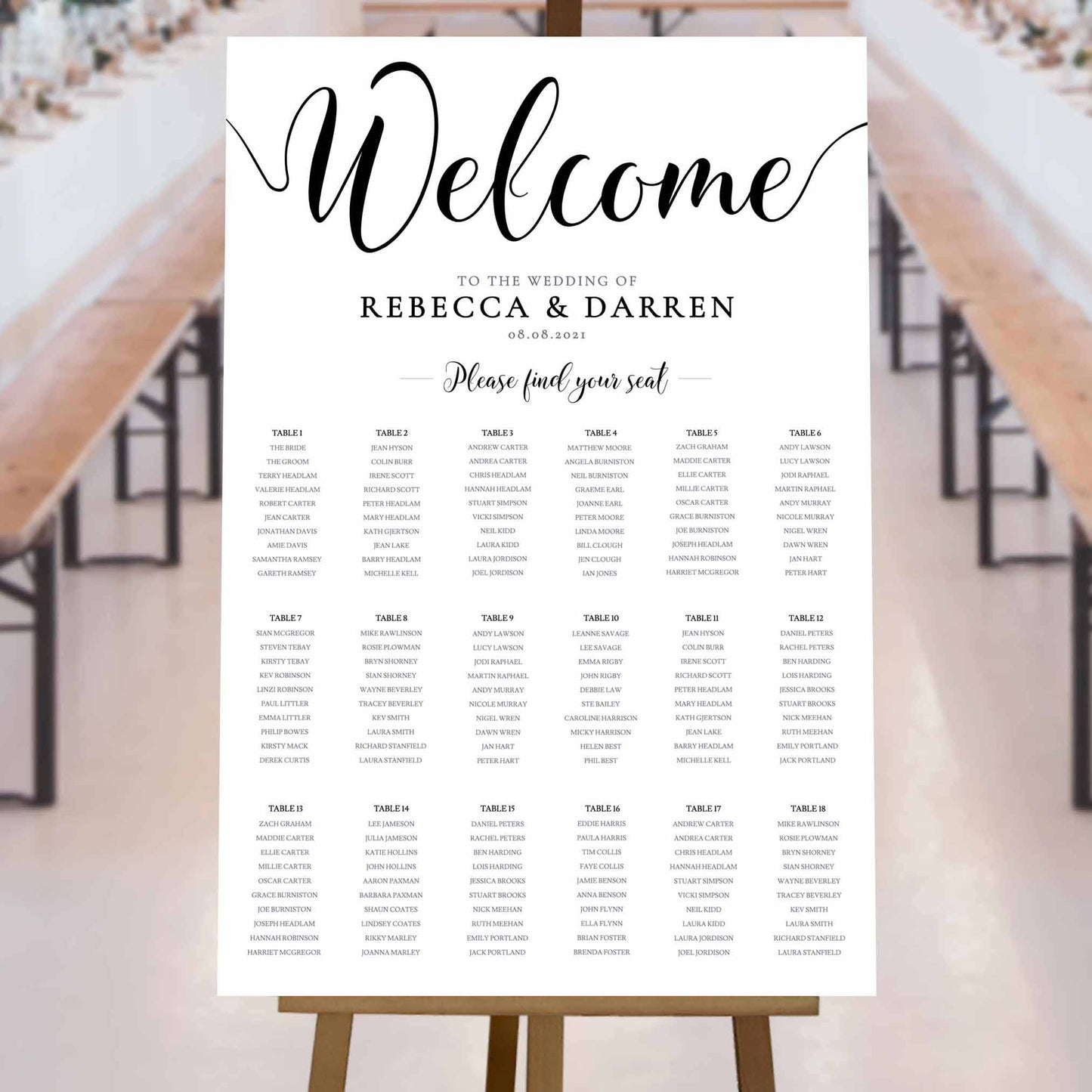 black and white wedding seating chart template 18 tables