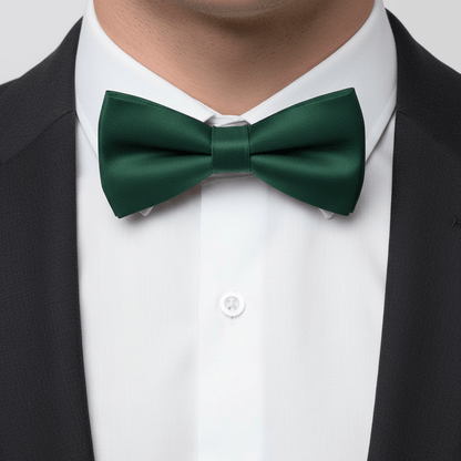 Green bow tie worn with a white shirt and black jacket