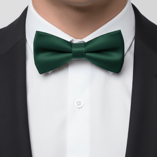 Green bow tie worn with a white shirt and black jacket