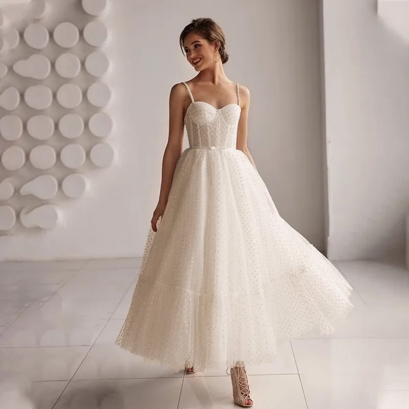 bride in a studio wearing an Ivory Ankle Length Lace-Up Backless Wedding Dress