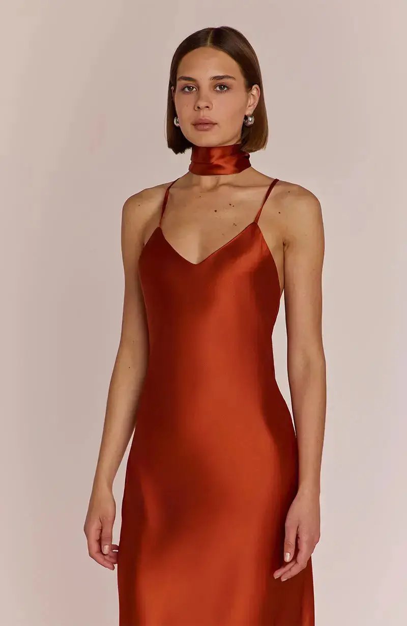 burnt orange slip dress Classic Silk Slip Dress - Burnt Orange