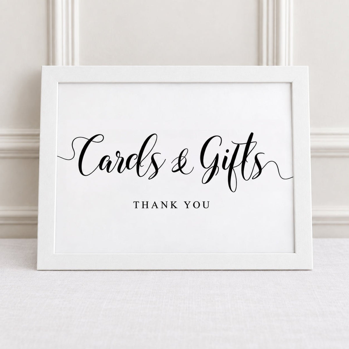 cards and gifts thank you white framed printed wedding sign