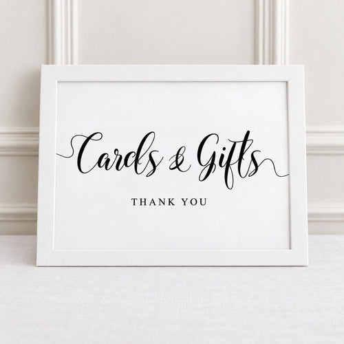 cards and gifts thank you white framed printed wedding sign