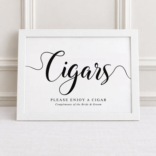 cigars please enjoy white framed wedding day sign