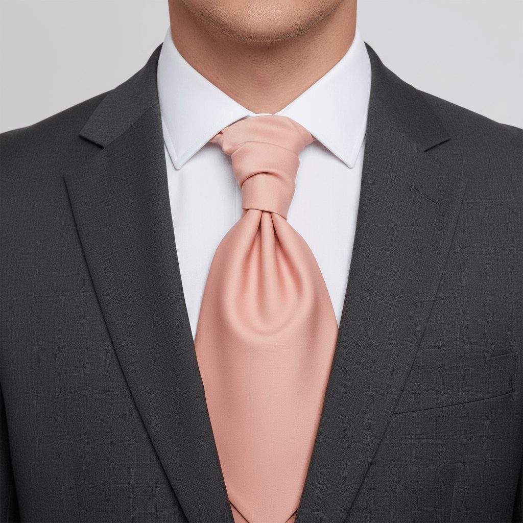 Man wearing a dark gray suit with a white shirt and pink tie against a light gray background