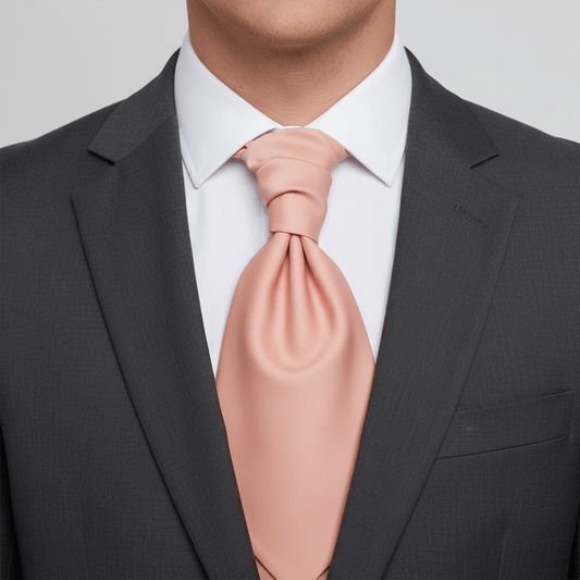 Man wearing a dark gray suit with a white shirt and pink tie against a light gray background