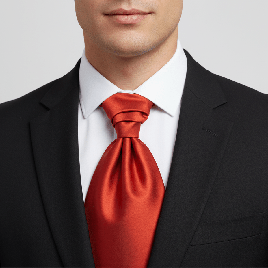 Man wearing a black suit with a white shirt and red tie on a light gray background