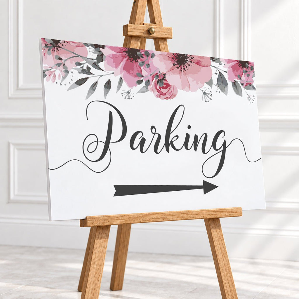 Pink Floral Parking Arrow Sign – 12 × 16″ or 16 × 24″