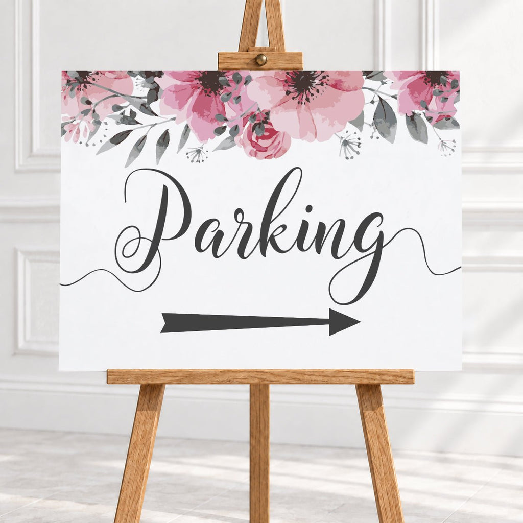 Pink Floral Parking Arrow Sign – 12 × 16″ or 16 × 24″