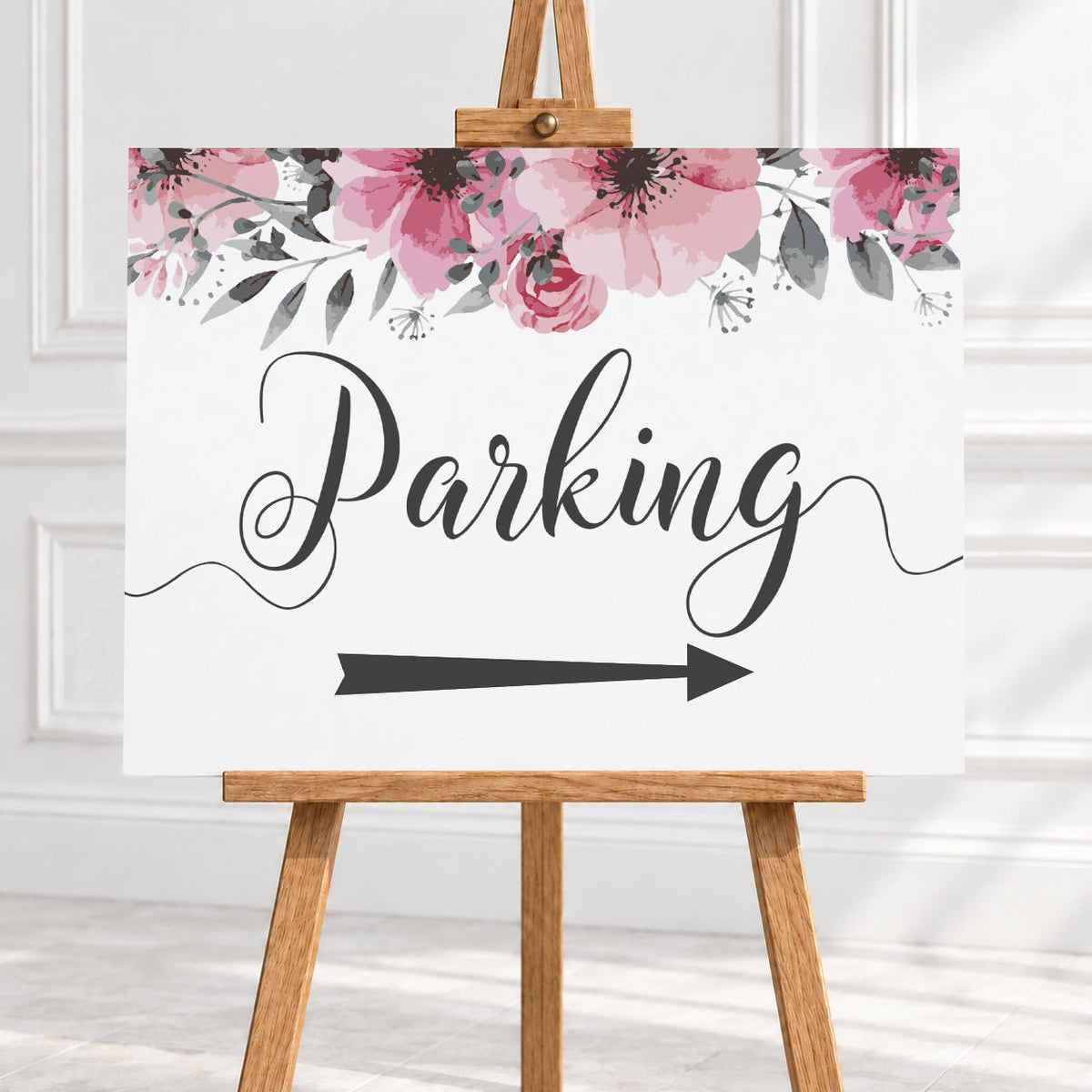 Pink Floral Parking Arrow Sign – 12 × 16″ or 16 × 24″