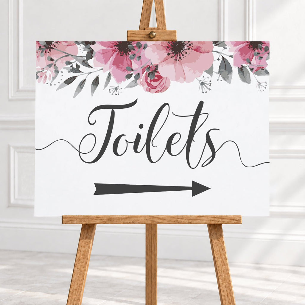 Pink Floral Toilets Arrow Sign – 12 × 16″ or 16 × 24″