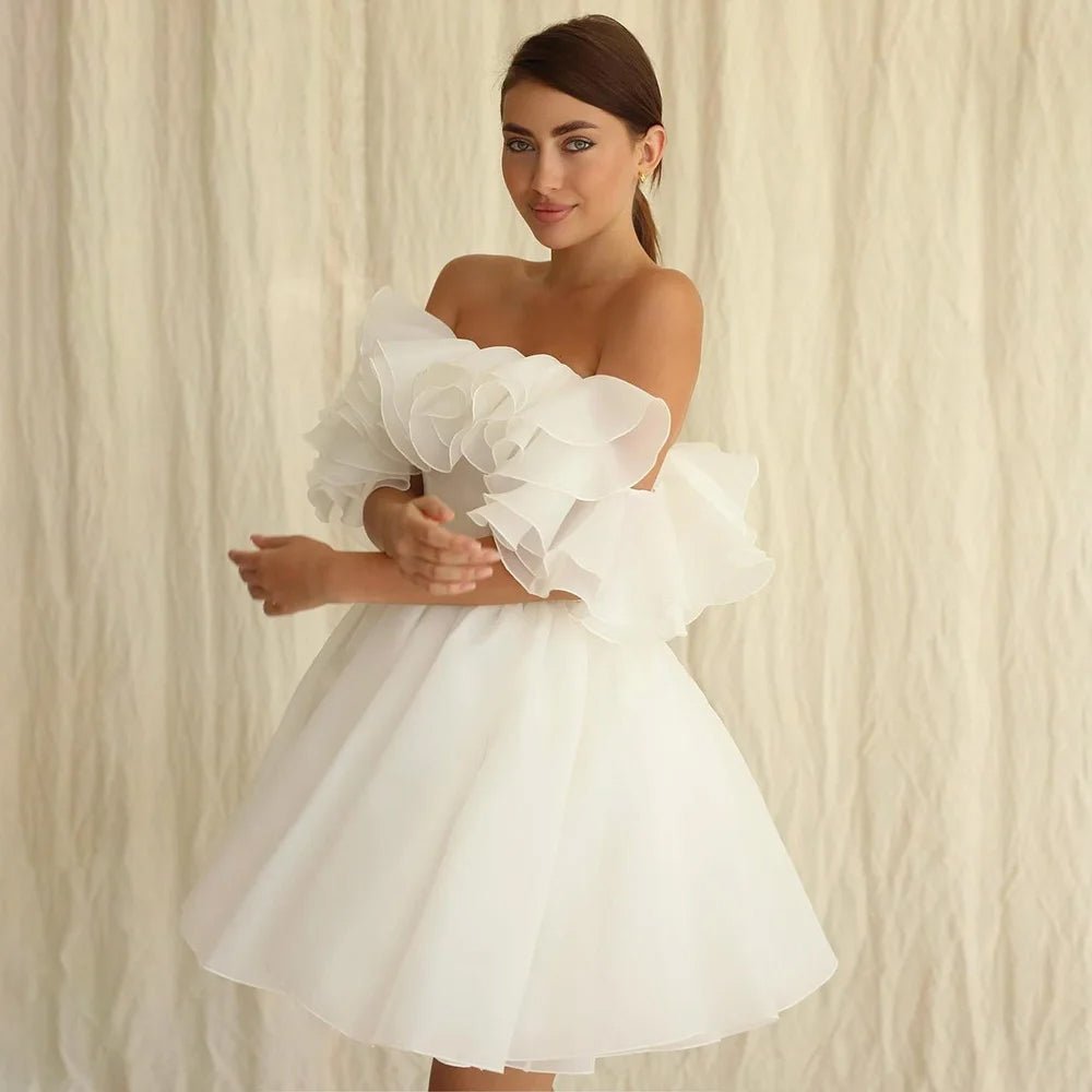 Short Off-The-Shoulder Boho Wedding Dress