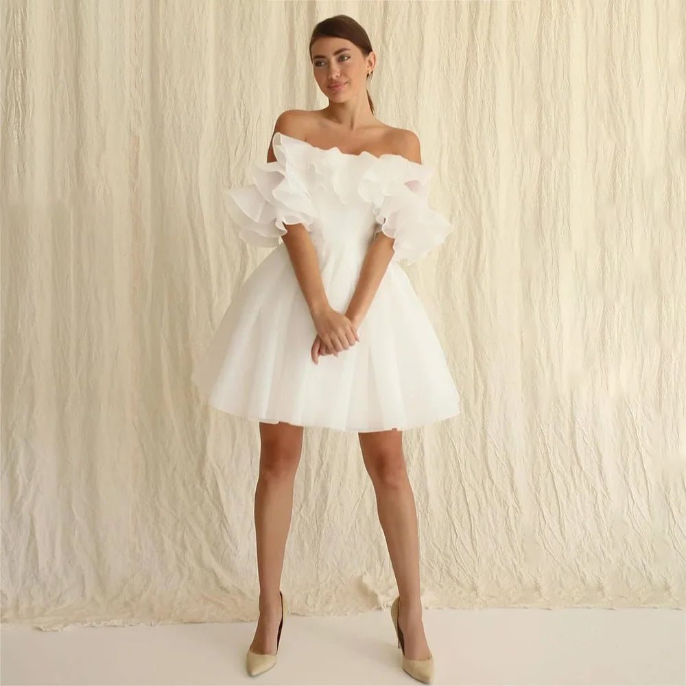 full front view of bride wearing an ivory Boho Wedding Dress