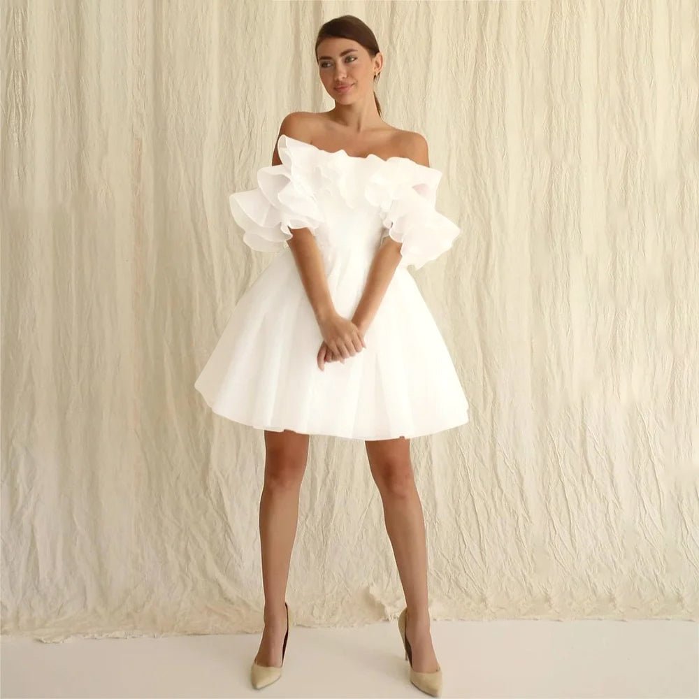 full front view of bride wearing white Boho Wedding Dress