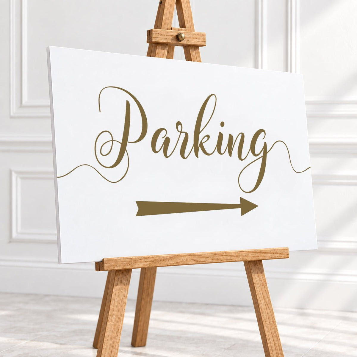 Gold Script Parking Arrow Sign – 12 × 16″ or 16 × 24″