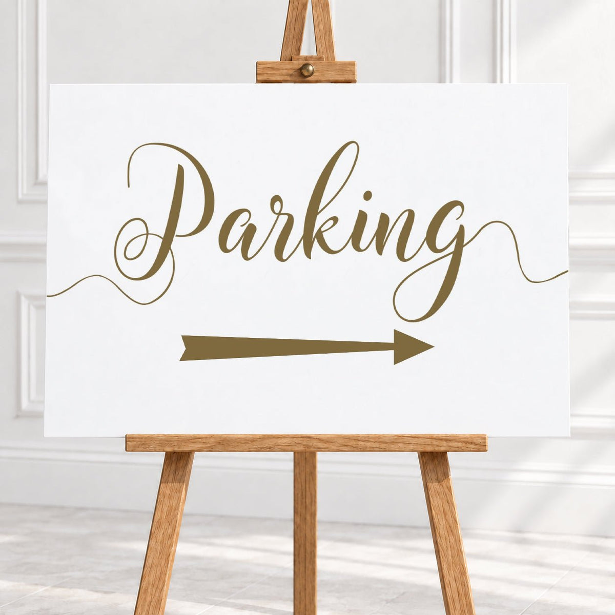 Gold Script Parking Arrow Sign – 12 × 16″ or 16 × 24″