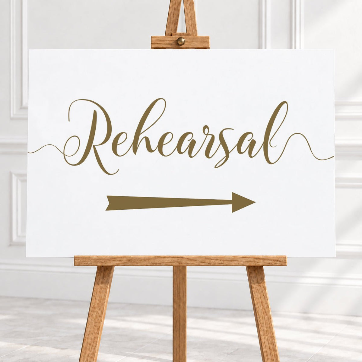 Gold Script Rehearsal Arrow Sign – 12 × 16″ or 16 × 24″