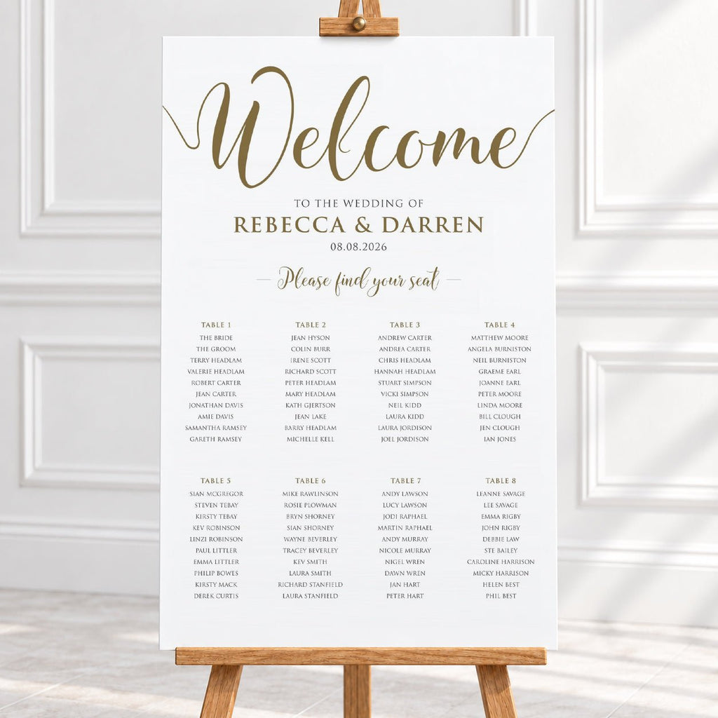 Elegant Gold Script Wedding Seating Chart – Personalised 24 × 36″