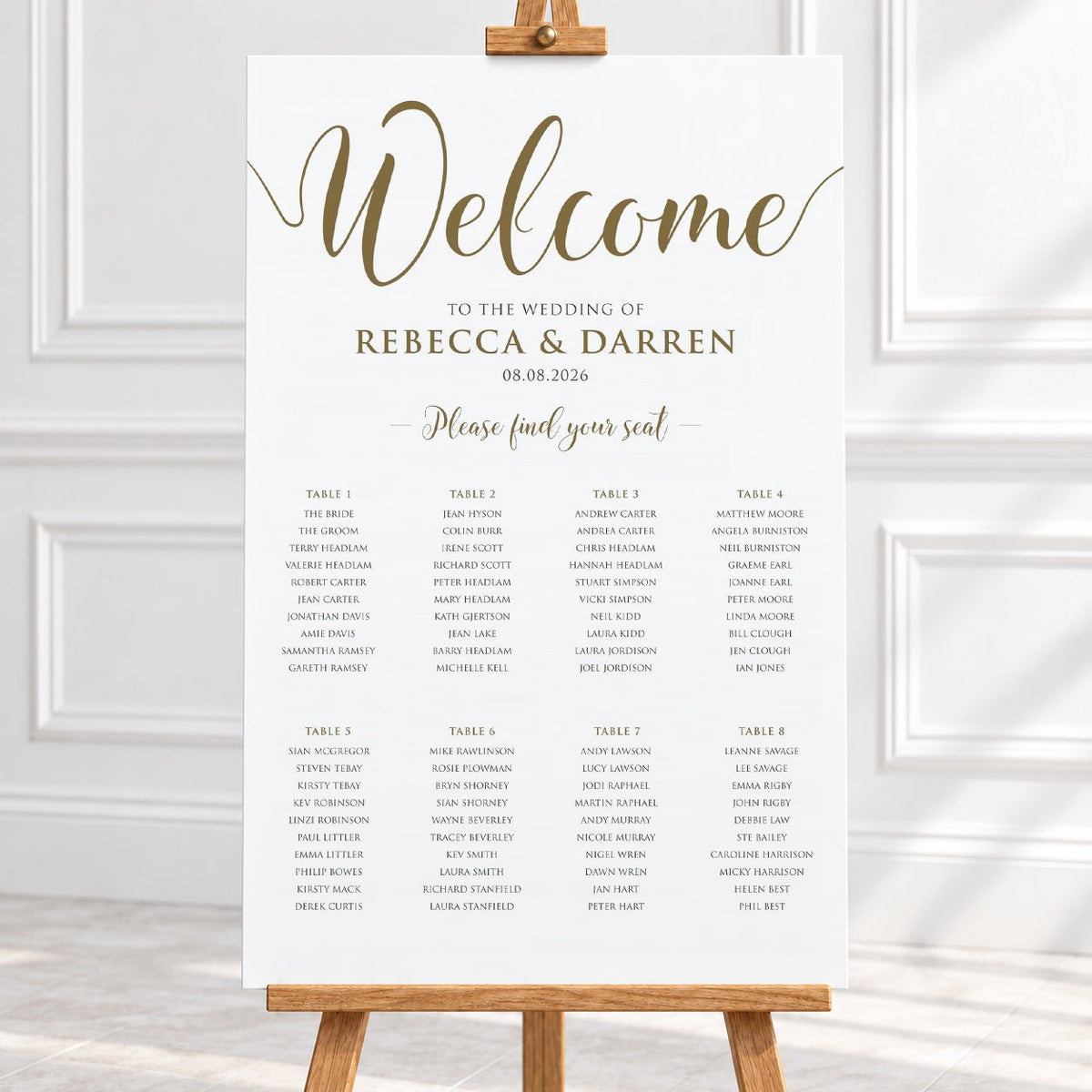 Elegant Gold Script Wedding Seating Chart – Personalised 24 × 36″