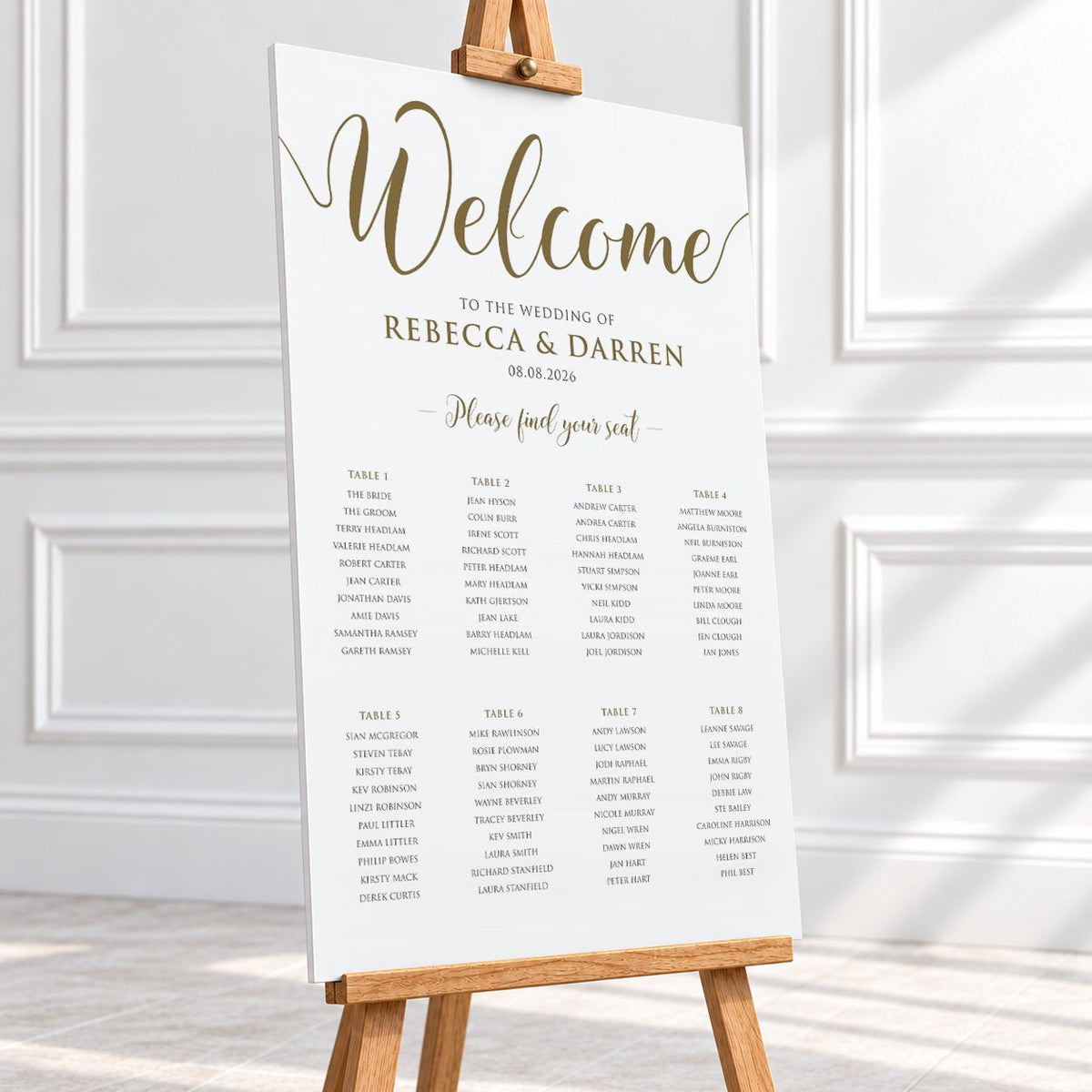 Elegant Gold Script Wedding Seating Chart – Personalised 24 × 36″