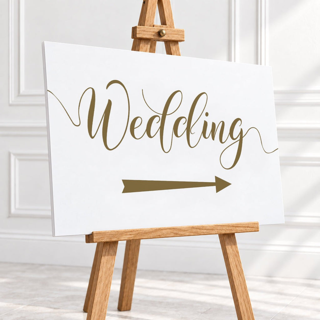 Gold Script Wedding Arrow Sign – 12 × 16″ or 16 × 24″