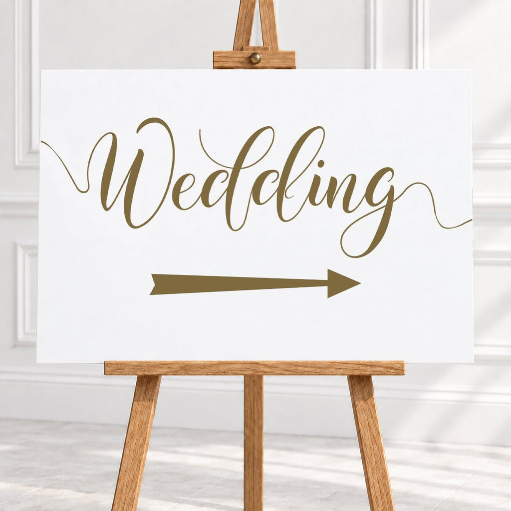 Gold Script Wedding Arrow Sign – 12 × 16″ or 16 × 24″